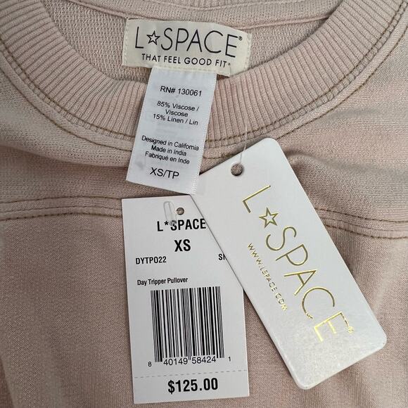 L Space Day Trippin Linen Blend Pullover Lounge Top Pink Cropped XS Cozy Soft - Picture 6 of 12
